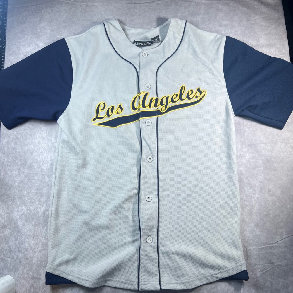 Asphalt Legend Baseball Jersey Mens Small Grey Navy Los Angeles Embroidered 27